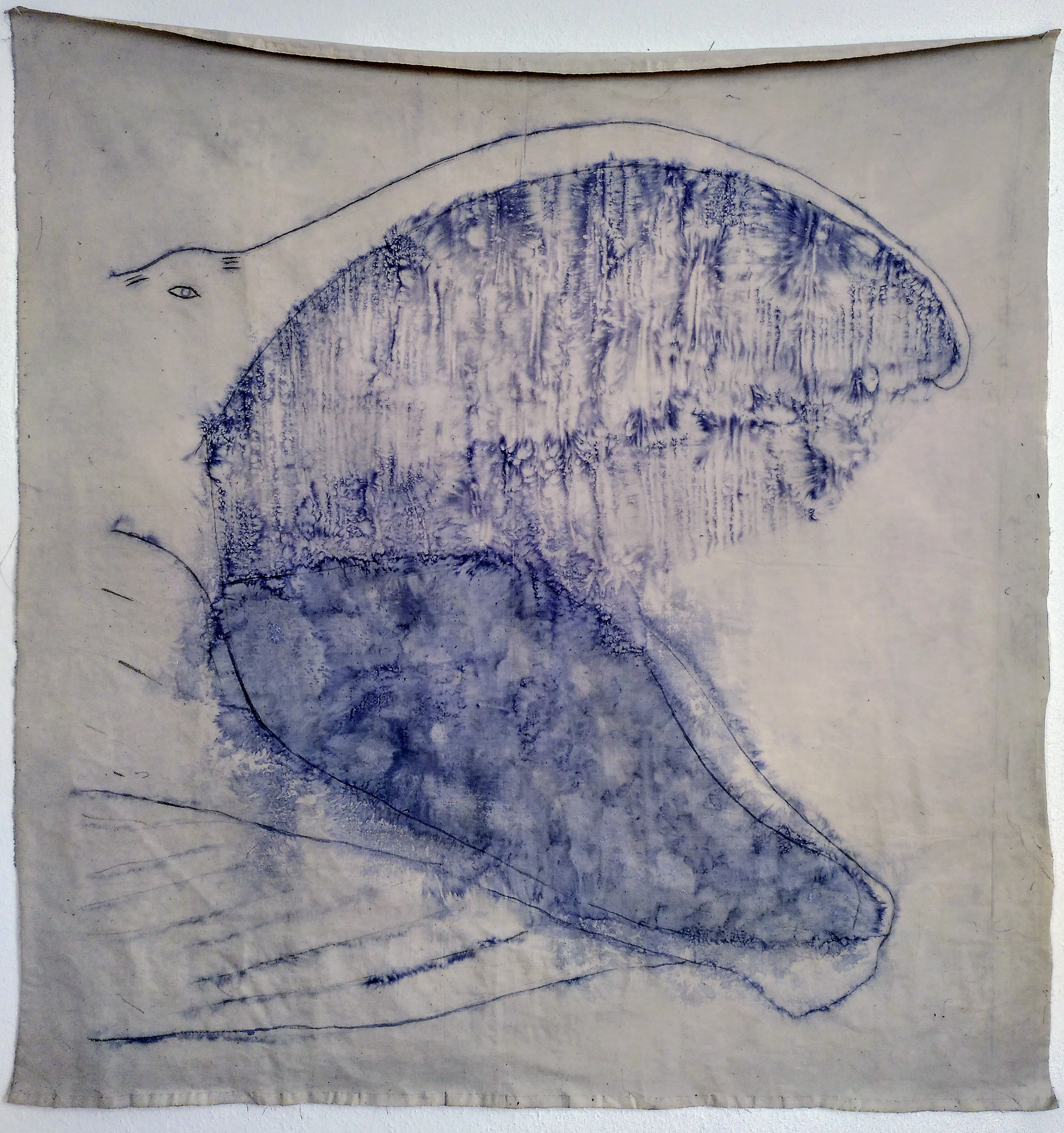 Swallowed Alive or MOTHERSIZE, Ink and sugar on cotton, 130 x 130 cm, 2024